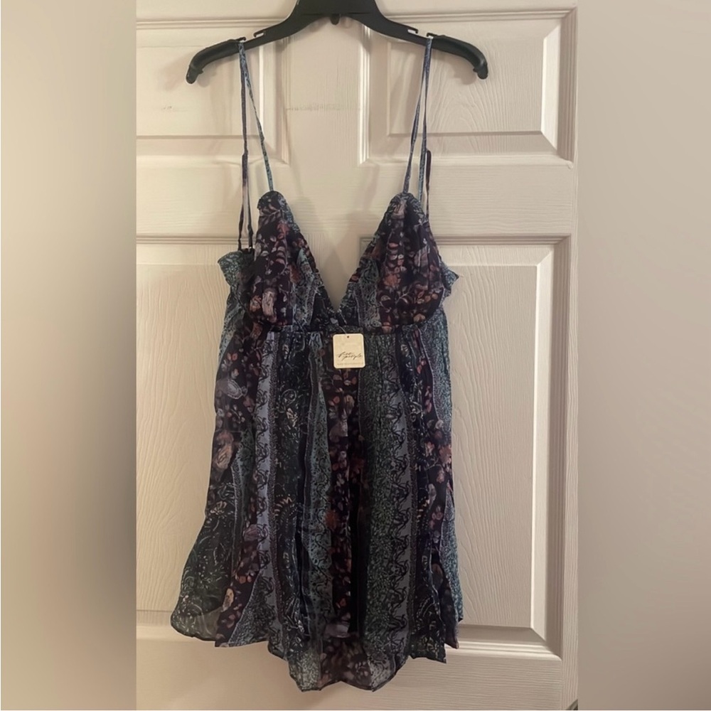 Free People Floral Tank Top - Blue and Purple
